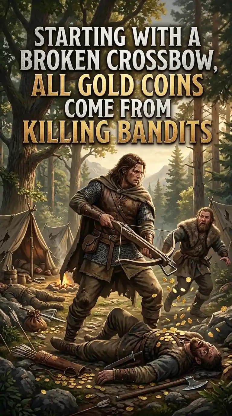 Cover of Starting with a broken crossbow, all gold coins come from killing bandits.